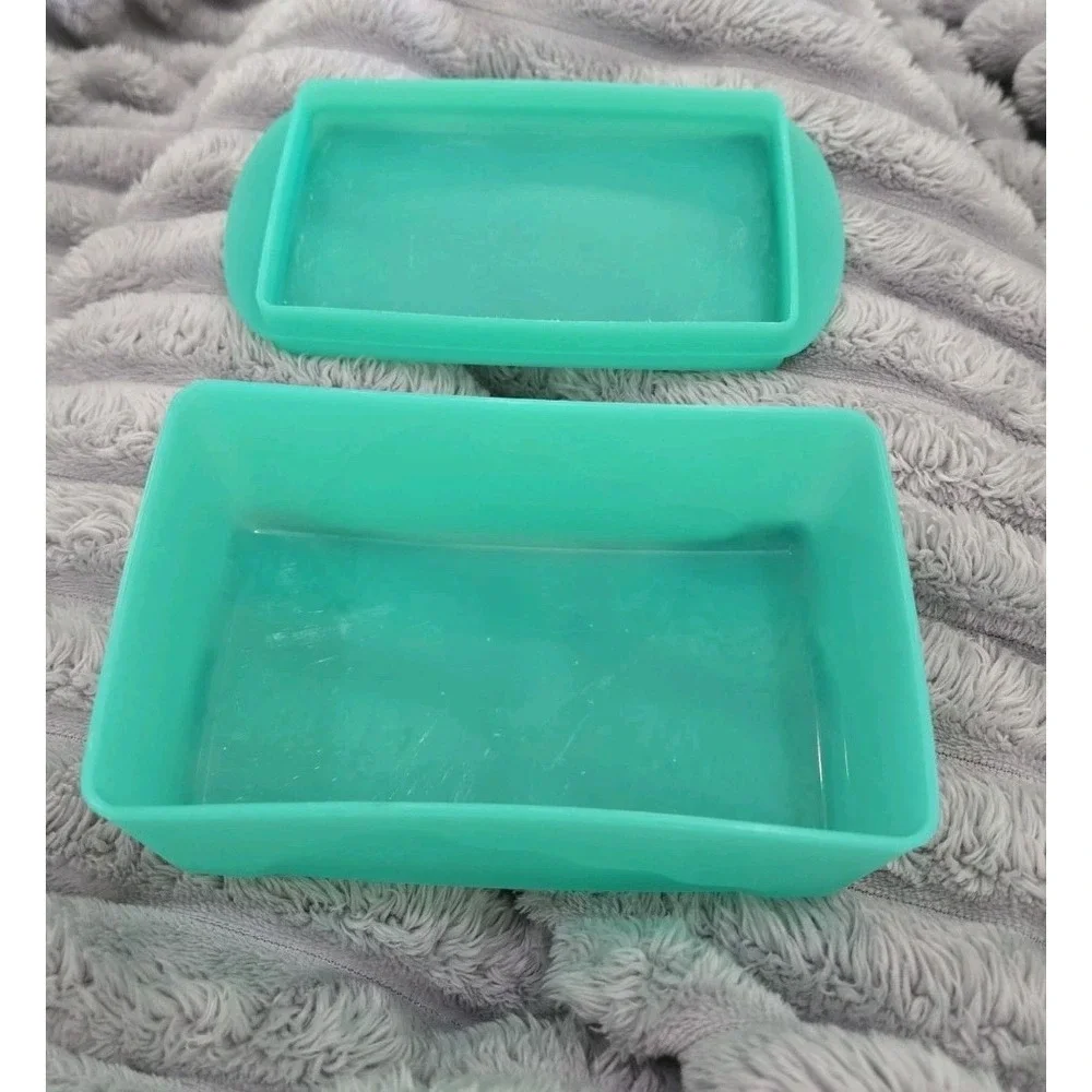 Tupperware Teal Plastic Rectangle Covered Butter Dish with Lid Included